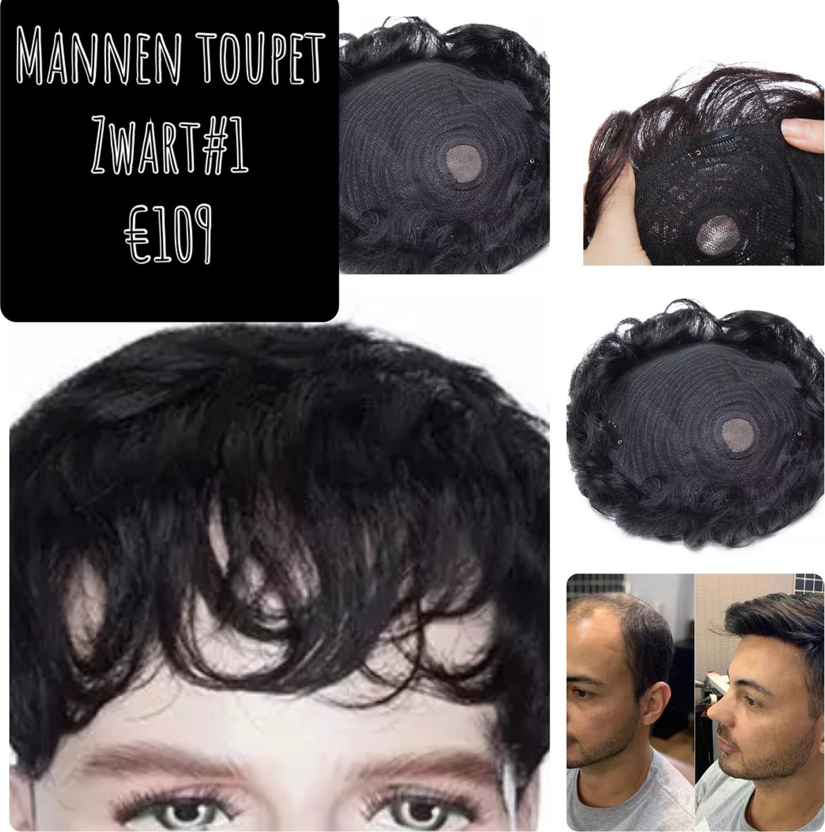 Toupet Mannen Haarstuk Hair Topper deel pruik zwart 100%echt haar human  hair | bol.com