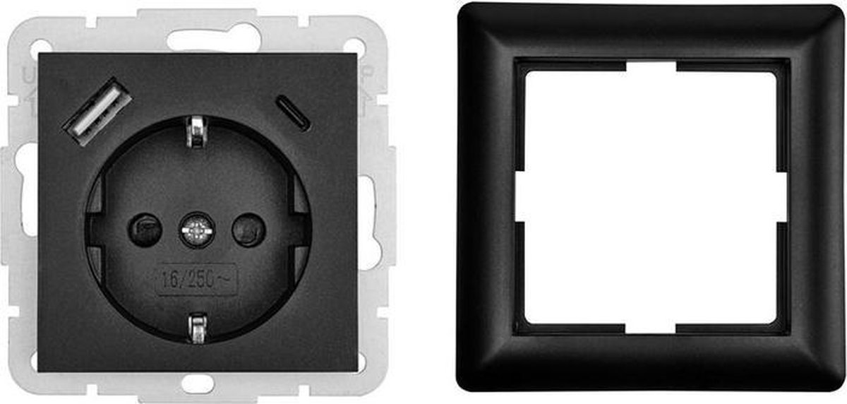 LEDmaxx Inbouw USB Type A En C Contactdoos - Zwart