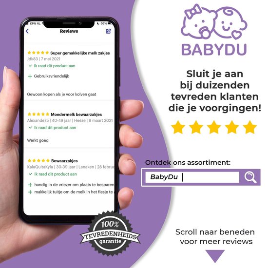 Sacs de rangement pour lait maternel BabyDu - Sacs d' Allaitement - 150 pièces