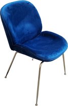 OHNO Furniture Milaan Eetkamerstoel - Stoel, Fluweel, Blauw, Goud