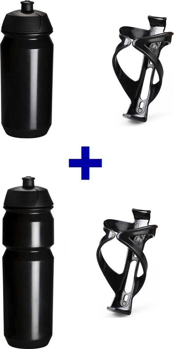 set Bidonnen met Ultralight Bidonhouders - bestaande uit 1x 500ml en 1x 750ML Tacx Shiva bidons met lichtgewicht bidonhouder - Zwart — afbeelding 3