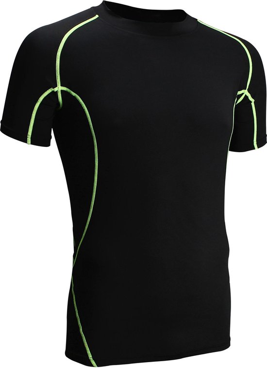 Avento Compression Shirt Short Sleeve Comfort - Homme - Noir / Jaune Fluo - L