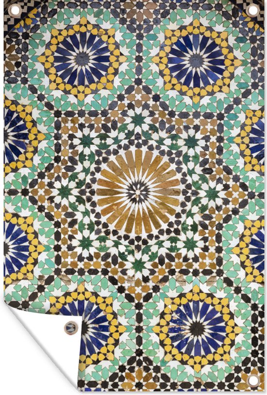 Muurdecoratie Een close up van een Marokkaanse mozaïek - 120x180 cm - Tuinposter - Tuindoek - Buitenposter