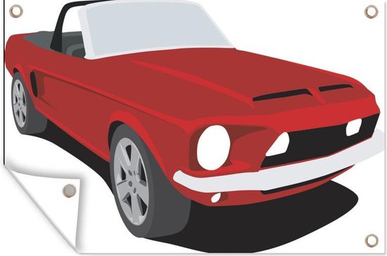 Illustratie van een rode Mustang met een open dak