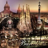 Tuinposter - Stad / Barcelona - Collage in beige / wit / zwart / rood - 100 x 100 cm.