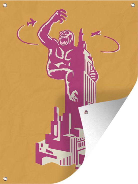 Tuin decoratie Een illustratie van King Kong op het Empire State Building - 30x40 cm - Tuindoek - Buitenposter
