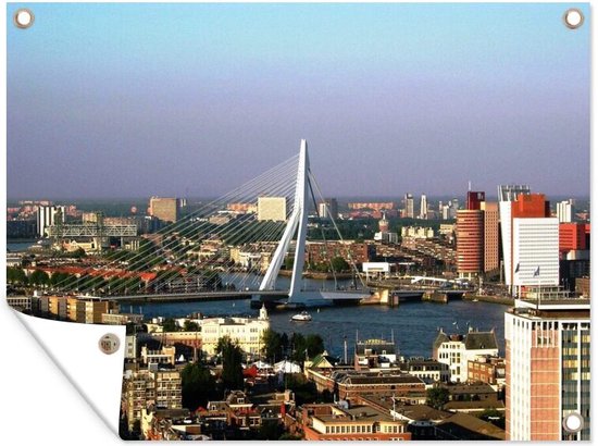 Tuin decoratie Luchtfoto van de Erasmusbrug in Rotterdam - 40x30 cm - Tuindoek - Buitenposter