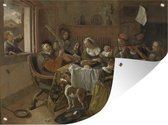 Tuinschilderij Het vrolijke huisgezin - Jan Steen - 80x60 cm - Tuinposter - Tuindoek - Buitenposter