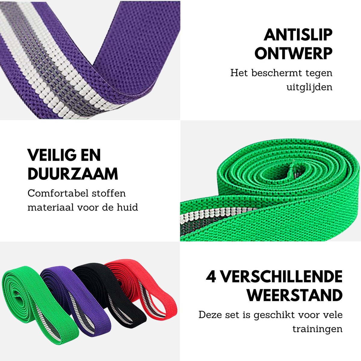 U Fit One® 4 Delige Lange Resistance Band Set - Stoffen Fitness Elastiek -  Elastieken | bol.com