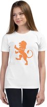 EK 2021 T-Shirt Kinderen - Meisjes - Oranje - Nederland - Wit met Leeuw -  EK Shirt - Maat M