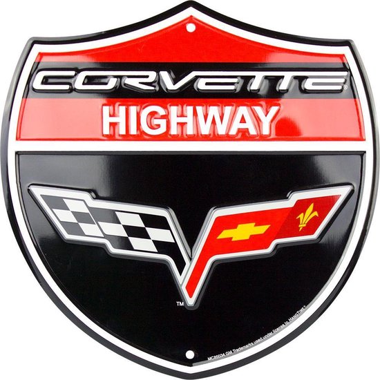 Corvette Highway wandbord - Schildvorm 29 x 29 cm