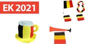 EK Voetbal Pakket 2020/2021 België Rode Duivels - Bierhoed - Vlaggetje - Zweetbandjes - Toeter - Hawaï Krans