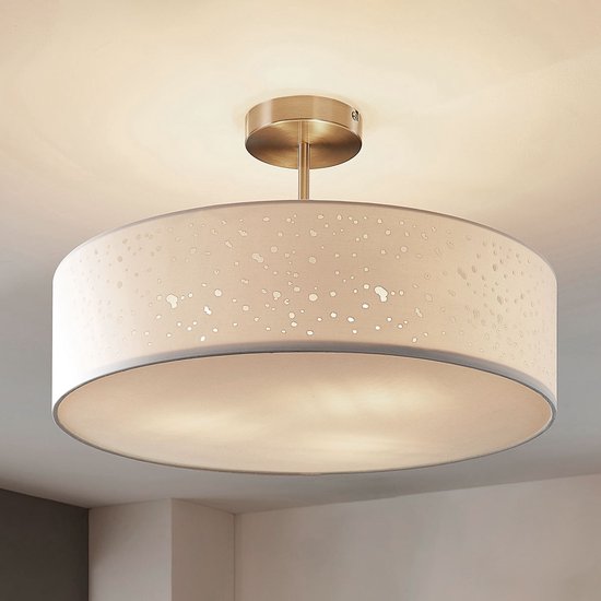 Lindby - plafondlamp - 3 lichts - stof, metaal - H: 30 cm - E27 - wit, gesatineerd nikkel