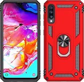 Samsung Galaxy A50 Stevige Magnetische Anti shock ring back cover case- schokbestendig-TPU met stand – Rood + Gratis screenprotector