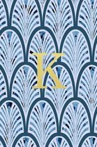 K: Blue art deco print with gold lettering initial notebook jotter
