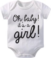 Hospitrix Baby Rompertje met Tekst Oh baby! It's a girl!| 0-3 maanden | Korte Mouw | Cadeau voor Zwangerschap