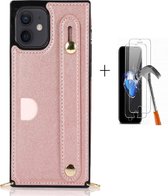 GSMNed - Leren telefoonhoesje roze - Luxe iPhone 12 Pro Max hoesje - iPhone hoes met koord - telefoonhoes 12 Pro Max met handvat - roze - 1x screenprotector iPhone 12 Pro Max
