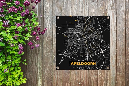 Tissu de jardin Plan de la ville - Apeldoorn - Or - Zwart - 100x100 cm - Carte