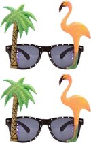4x stuks tropische carnaval verkleed party bril met flamingo en palmboom - Hawaii thema brillen