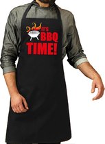 Its bbq time barbecue schort / keukenschort zwart voor heren - kookschorten / bbq schorten