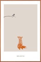 JUNIQE - Poster met kunststof lijst Vogel en Vos -13x18 /Bruin &
