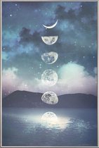 JUNIQE - Poster met kunststof lijst Moon Rising -13x18 /Blauw & Paars