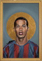 JUNIQE - Poster met houten lijst Football Icon - Ronaldinho -20x30