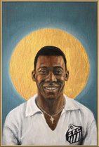 JUNIQE - Poster met kunststof lijst Football Icon - Pelé -40x60 /Blauw