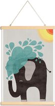 JUNIQE - Posterhanger Funny Elephant 2 -20x30 /Blauw & Grijs