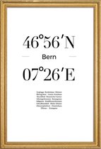 JUNIQE - Poster met houten lijst Coördinaten Bern -40x60 /Wit & Zwart