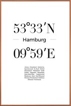 JUNIQE - Poster met kunststof lijst Coördinaten Hamburg -30x45 /Wit &