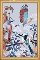 JUNIQE - Poster met houten lijst Birds Of Winter -40x60 /Blauw & Bruin