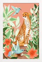 JUNIQE - Poster in houten lijst Tropic Cheetah -30x45 /Groen & Oranje