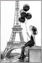 JUNIQE - Poster met kunststof lijst Black Balloons -40x60 /Grijs & Wit