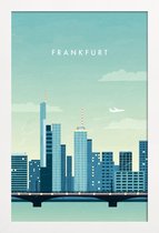 JUNIQE - Poster met houten lijst Frankfurt - retro -13x18 /Blauw