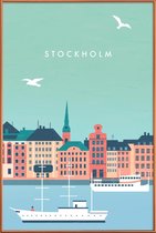 JUNIQE - Poster met kunststof lijst Stockholm - retro -13x18