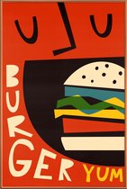 JUNIQE - Poster met kunststof lijst Yum Burger -13x18 /Geel & Oranje