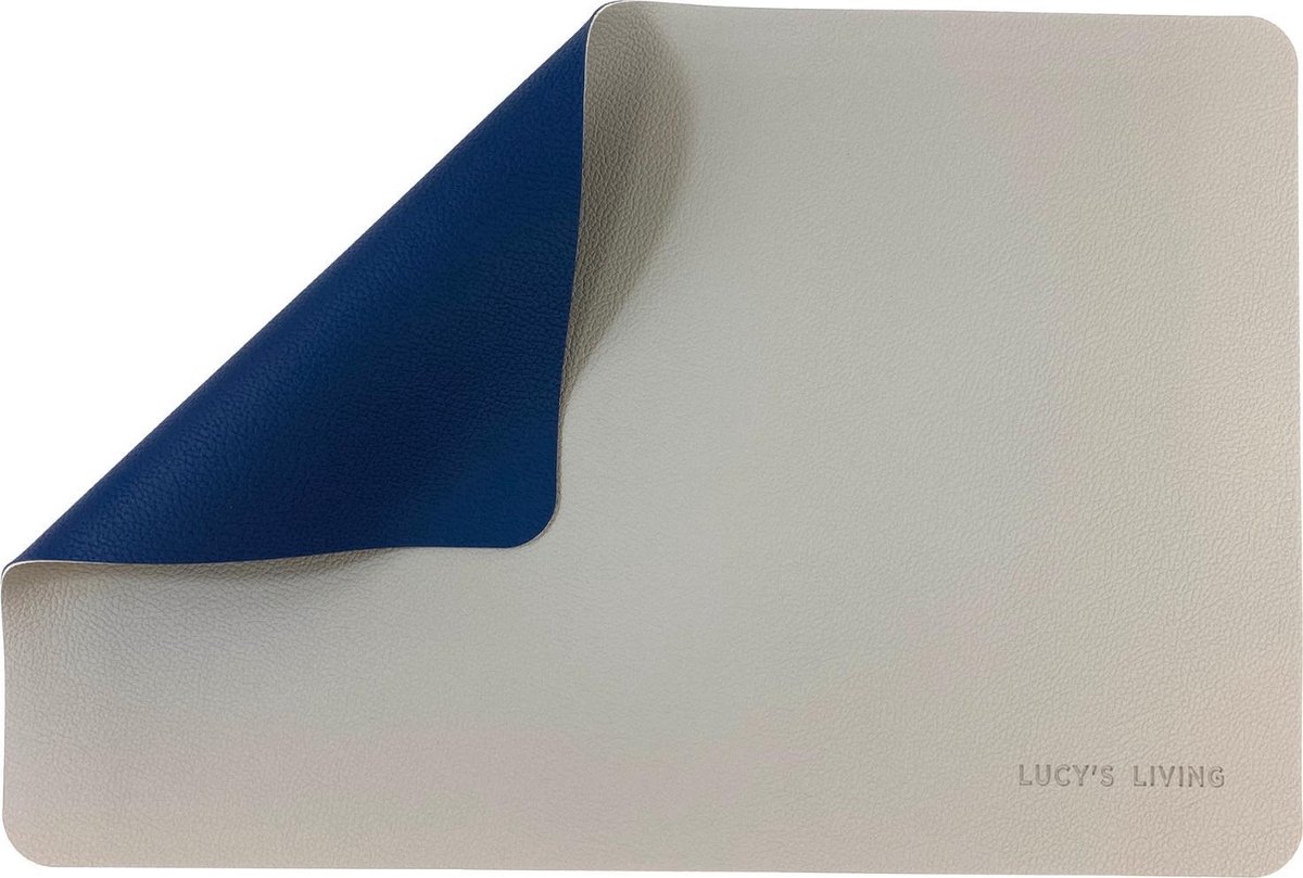 Lucy's Living Luxe Placemat ALLORA - dubbelzijdig - blauw/grijs - 45 x 30 cm - rechthoek - kunstleer - kunststof - kinderen