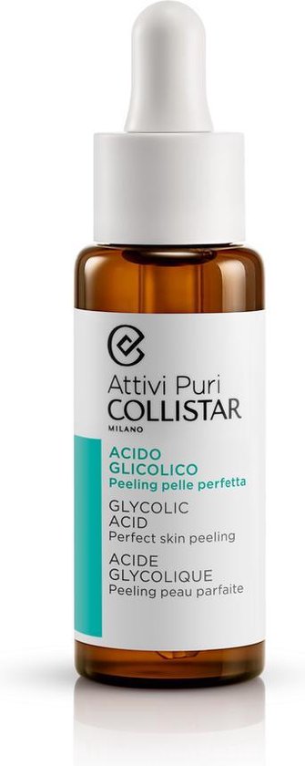 Collistar Attivi Puri Glycolic Acid peeling, bruine glazen fles met witte druppelaar.