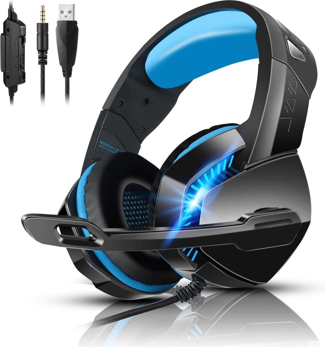 Gaming-headset voor PS4, PS5, Playstation 4 5 Xbox One, Macbook, computer, laptop, Mac voor Video Bellen met microfoon, over-ear hoofdtelefoon, ruisonderdrukking, surround sound, LED-licht