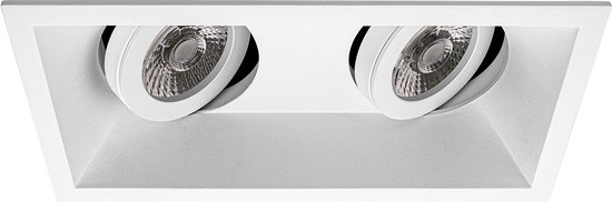 Spot Armatuur GU10 - Proma Zano Pro - GU10 Inbouwspot - Rechthoek Dubbel - Wit - Aluminium - Kantelbaar - 185x93mm
