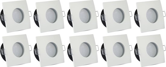 Spot Armatuur 10 Pack - Igia - GU10 Inbouwspot - Waterdicht IP65 - Vierkant - Wit - Aluminium/Glas - 82mm