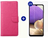 BixB Samsung A32 5G hoesje - Met 2x screenprotector / tempered glass - Book Case Wallet - Roze