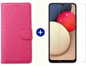 BixB Samsung A02s hoesje - Samsung Galaxy A02s screenprotector - BookCase Wallet - Roze