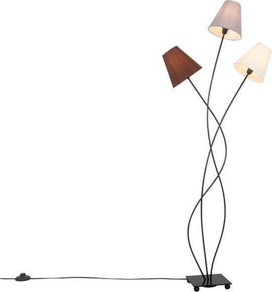 QAZQA melis - Moderne Vloerlamp | Staande Lamp met kap - 3 lichts - H 1300 mm - Wit - Woonkamer | Slaapkamer