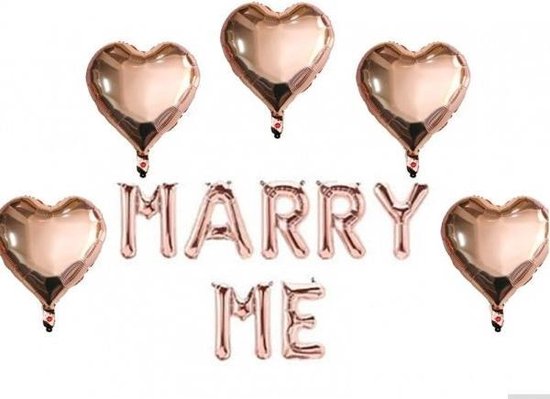Ballonnen set Marry Me rosé goud 12-delig - trouwen - aanzoek - valentijn - folie ballonnen set