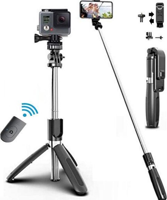 Trépied Selfie Stick pour Smartphone et Action Camera - Rotation 360° - SelfieStick 3en1 - Télécommande Bluetooth - 100 cm - 1 Mètre - Trépied Vlog - Monopod Selfie Stick Universel - Trépied Trépied pour iPhone et Samsung