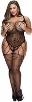 Baci - Strappy Visnet Catsuit Met Jarretel Look - Curvy - Queen Size (46 - 52)