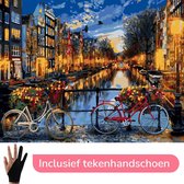 Schilderen Op Nummer Volwassenen Amsterdam Fietsen Gracht Landschap – 50x40 cm - Inclusief Tekenhandschoen - Paint By Number Volwassenen