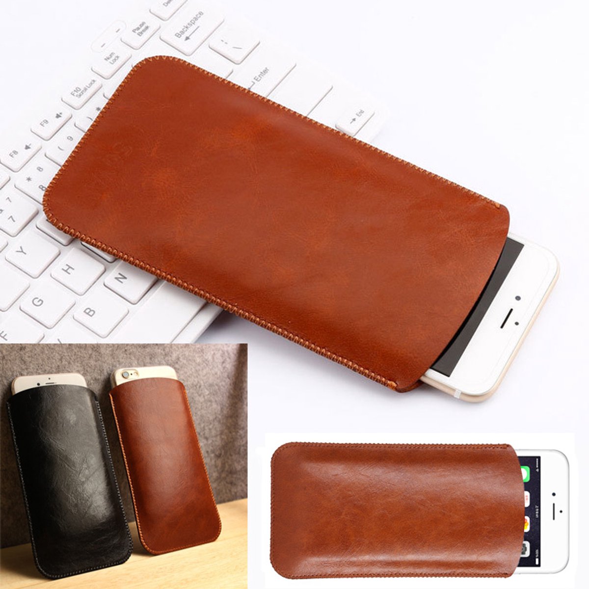 iphone 7 6s Samsung Huawei Luxe leather Hoesje case Bruin